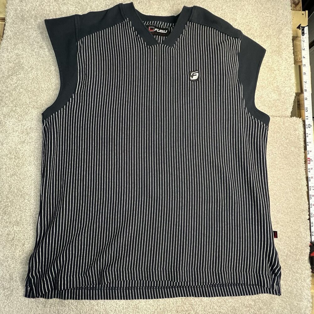 FuBu sleeveless v-neck pullover men sz 2‎ XXL stripes red/white Blue